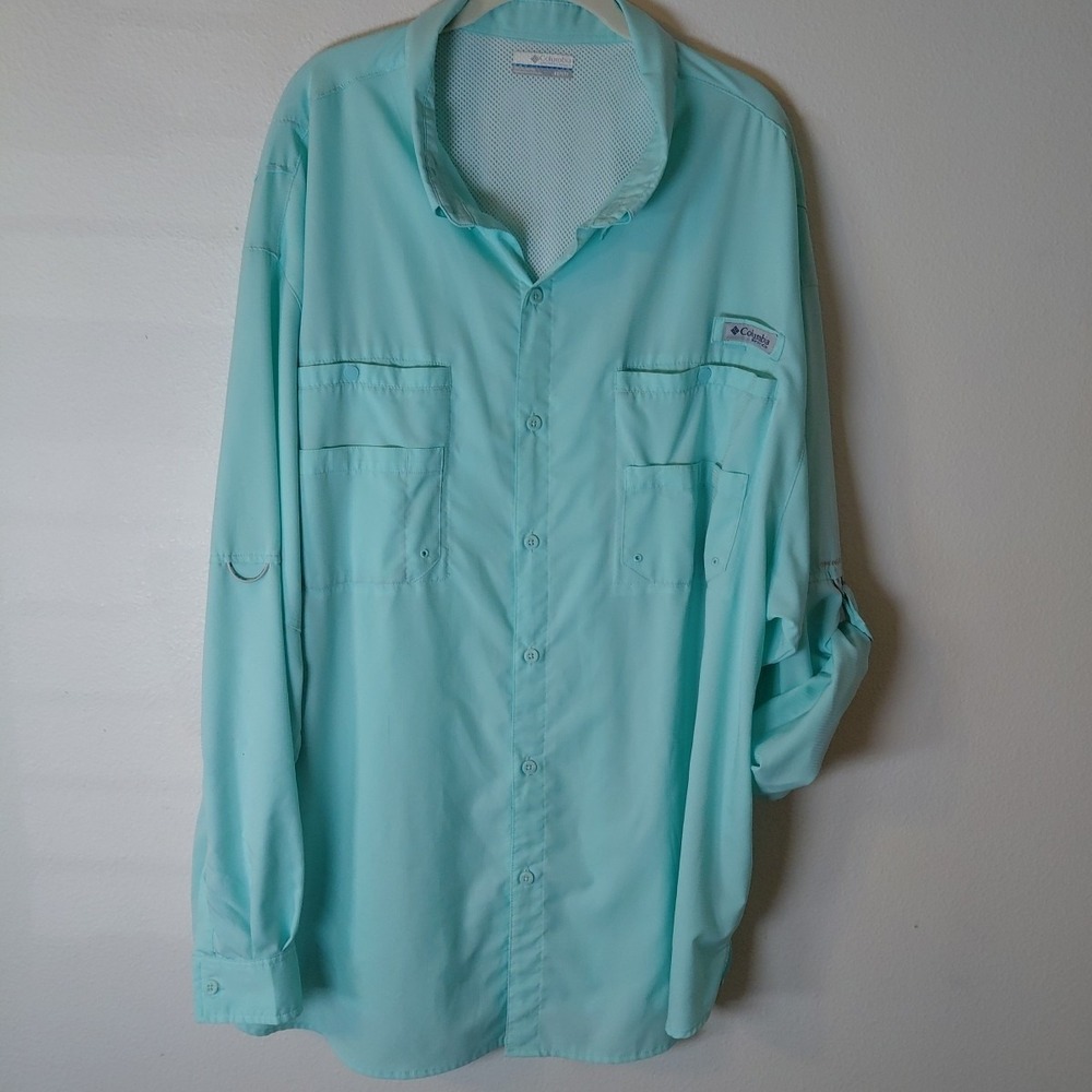 Columbia PFG Shirt Mens 4X Aqua/Teal Fishing Long Sleeve Omnishade Vented